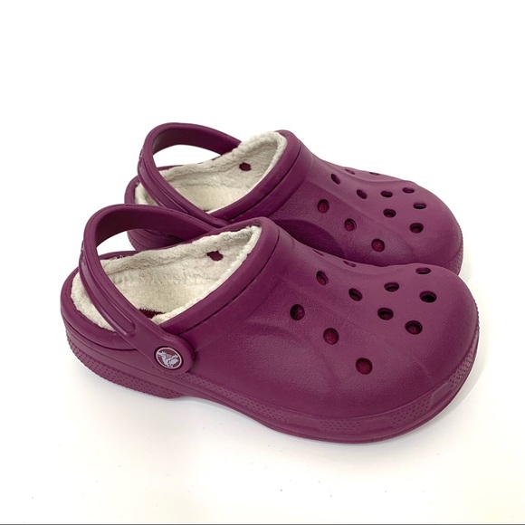 purple crocs with fur